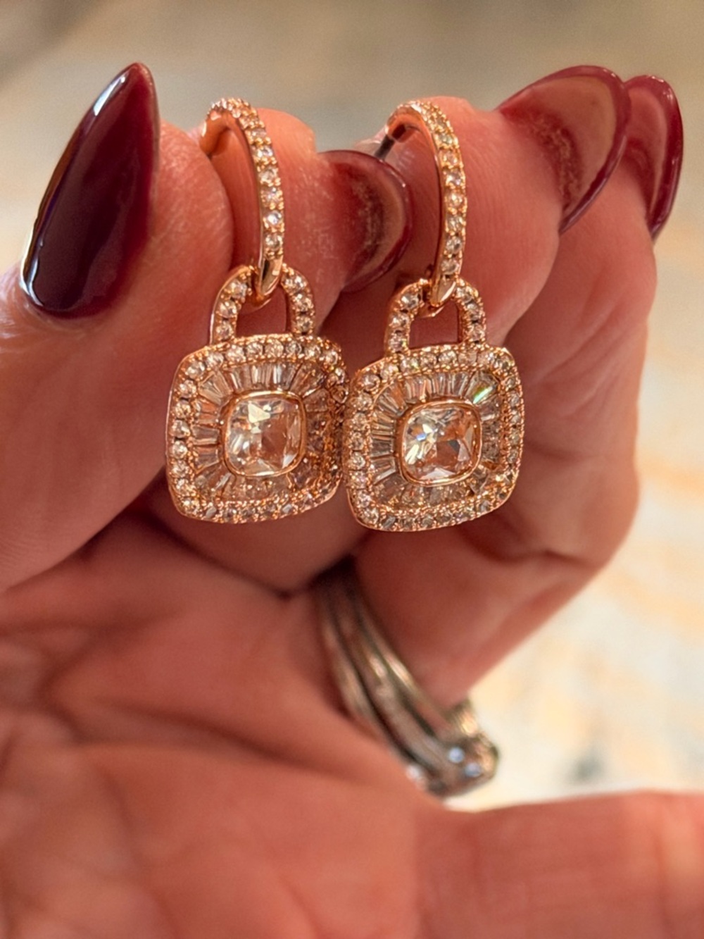 Rose Gold Padlock Drop Earrings with Cubic Zirconia Accents by BP